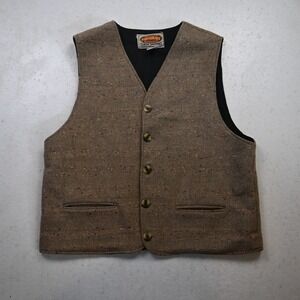 Vtg Paragraff Medium Mens Brown Slub Wool Tweed Button Front Western Vest